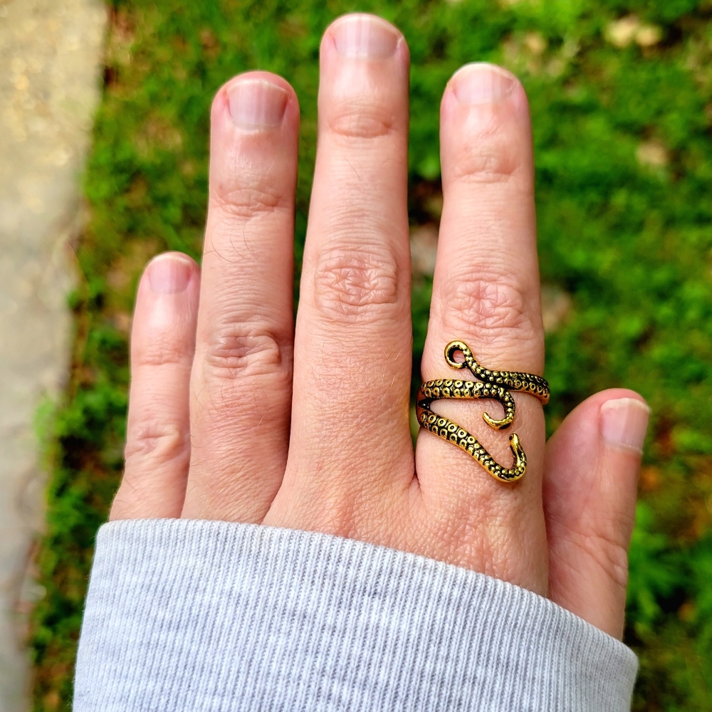 Octopus Tentacle Gold Ring Adjustable Band One Size Fits All - Picture 7 of 9